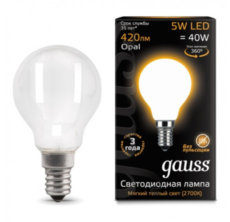 GAUSS LED FILAMENT GLOBE E14 5W GAUSS - krestsy-experts.ru – фото 1