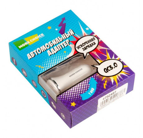More choice AC22QC 1USB 3.0A QC3.0 АЗУ быстрая зарядка белый MORE CHOICE - krestsy-experts.ru – фото 1