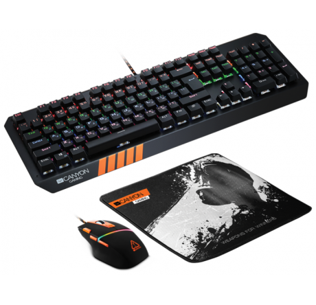 Canyon 3in1 Gaming set Keyboard with rainbow LED(104 keys), Mouse with RGB(DPI 800/160 Игровой набор CANYON - krestsy-experts.ru – фото 1